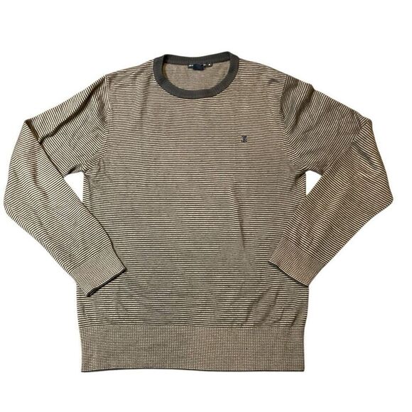 French Connection Mens Striped Knit Long Sleeve Pullover Sweater Gray / Navy Med - Picture 1 of 7